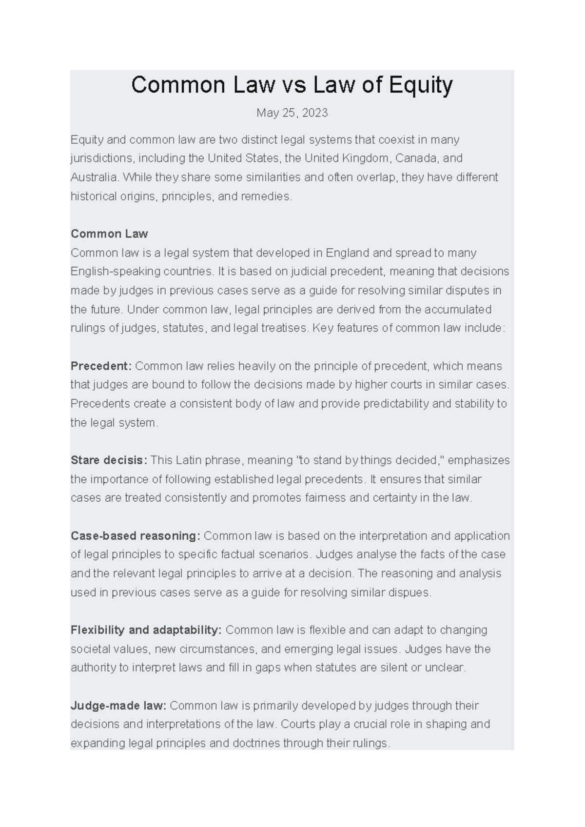 Common Law vs Law of Equity - While they share some similarities and ...