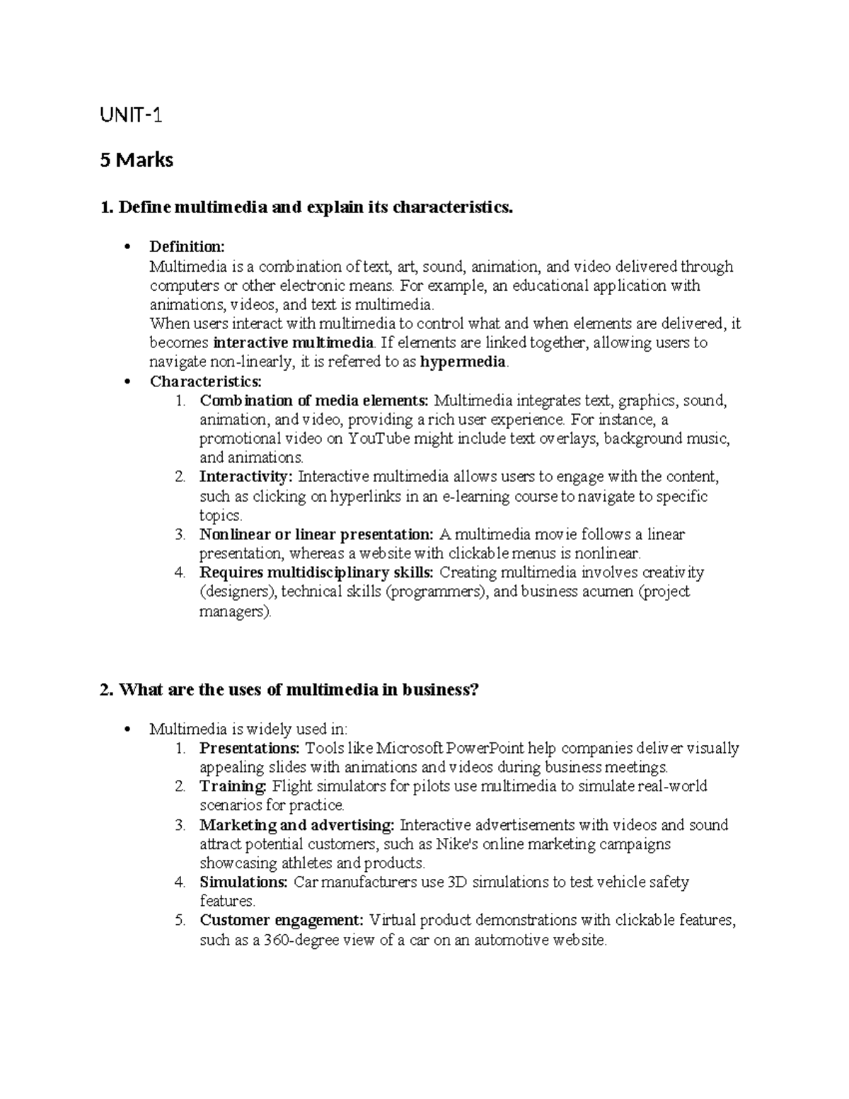 Multimedia Concepts and Applications: A Study Guide for Exam Prep - Studocu