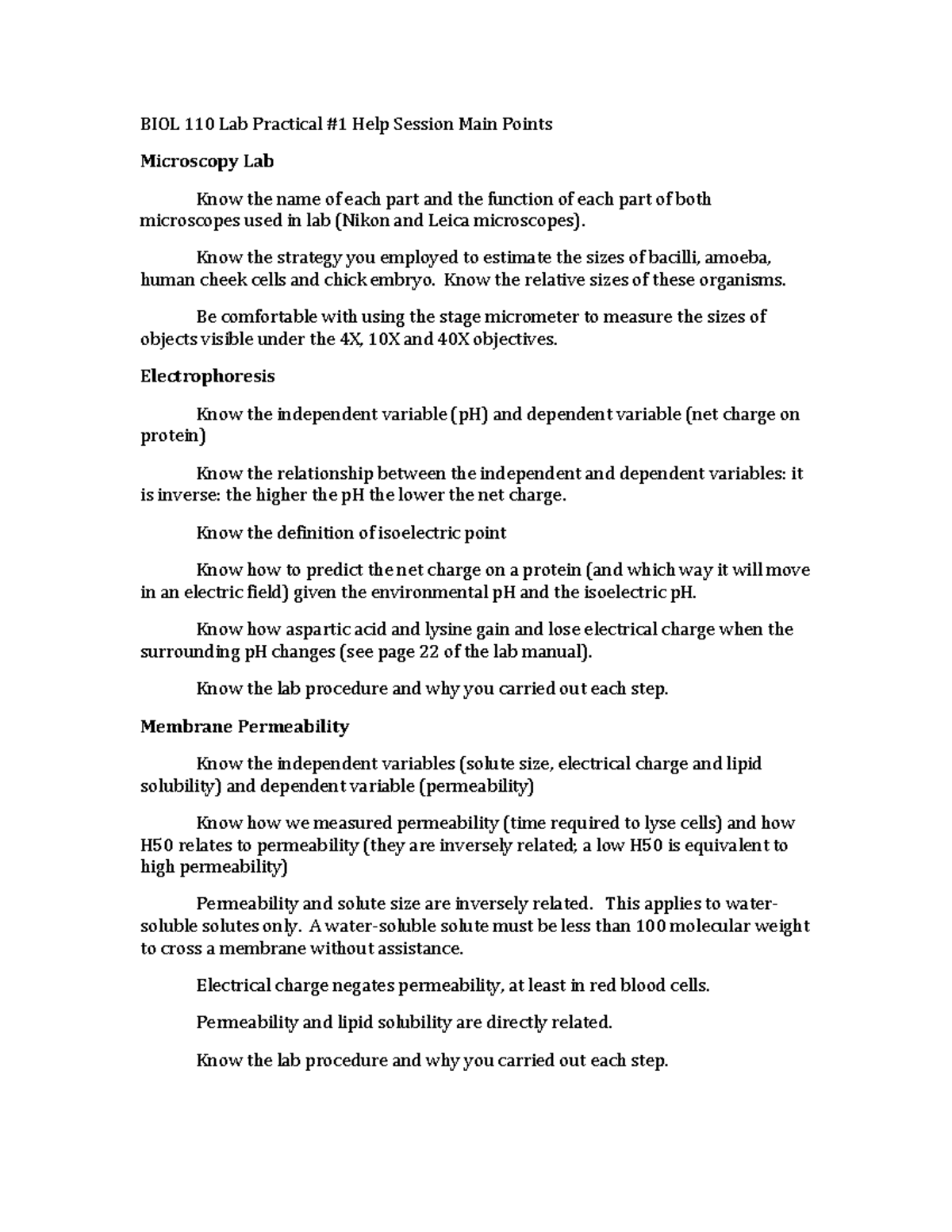 Lab Practical 1 - Exam 1 - BIOL 110 Lab Practical #1 Help Session Main ...