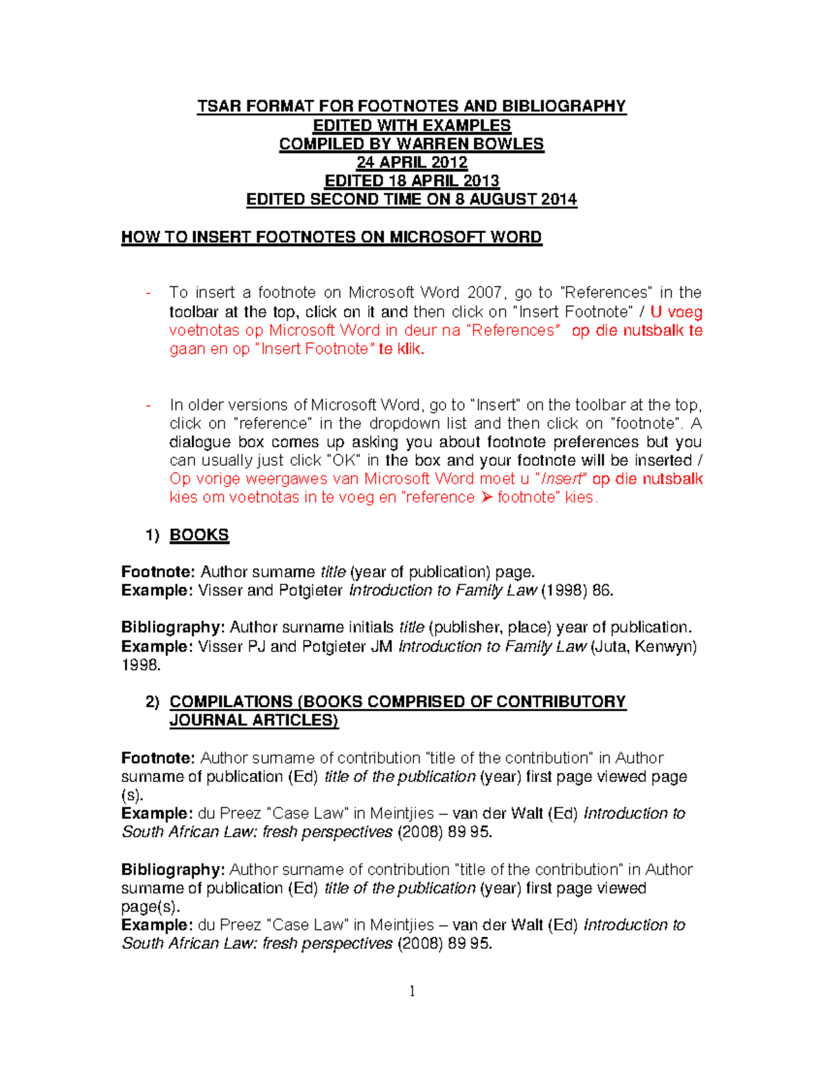 TSAR guideline brief with examples 2015 - 1 TSAR FORMAT FOR FOOTNOTES ...