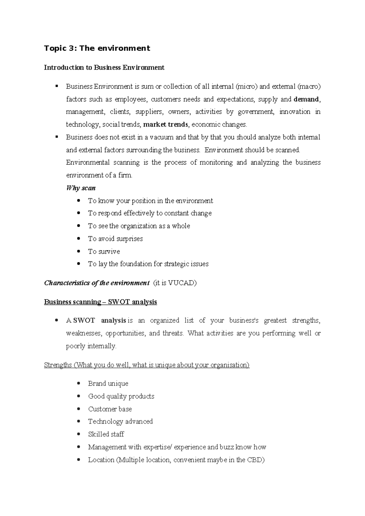 Topic 3: The Environment - Analyzing Business Factors and Trends - Studocu