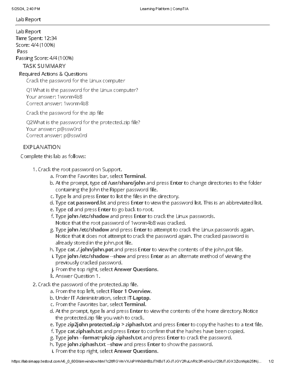 12.5.10 - Lab Report: Password Cracking with John the Ripper Simulation ...
