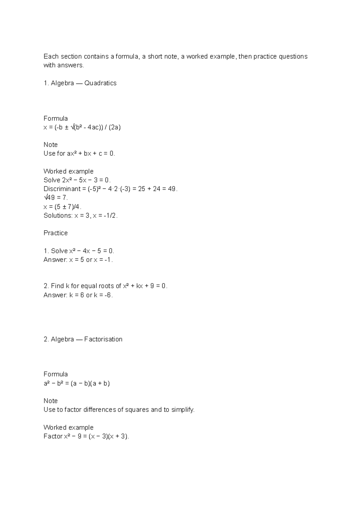 Maths Notes 2025 - Comprehensive Study Guide for Exams - Studocu