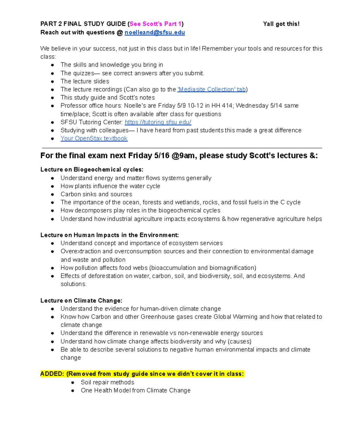 Final Exam Study Guide - BIOL240: Climate Change & Ecosystem Impacts ...