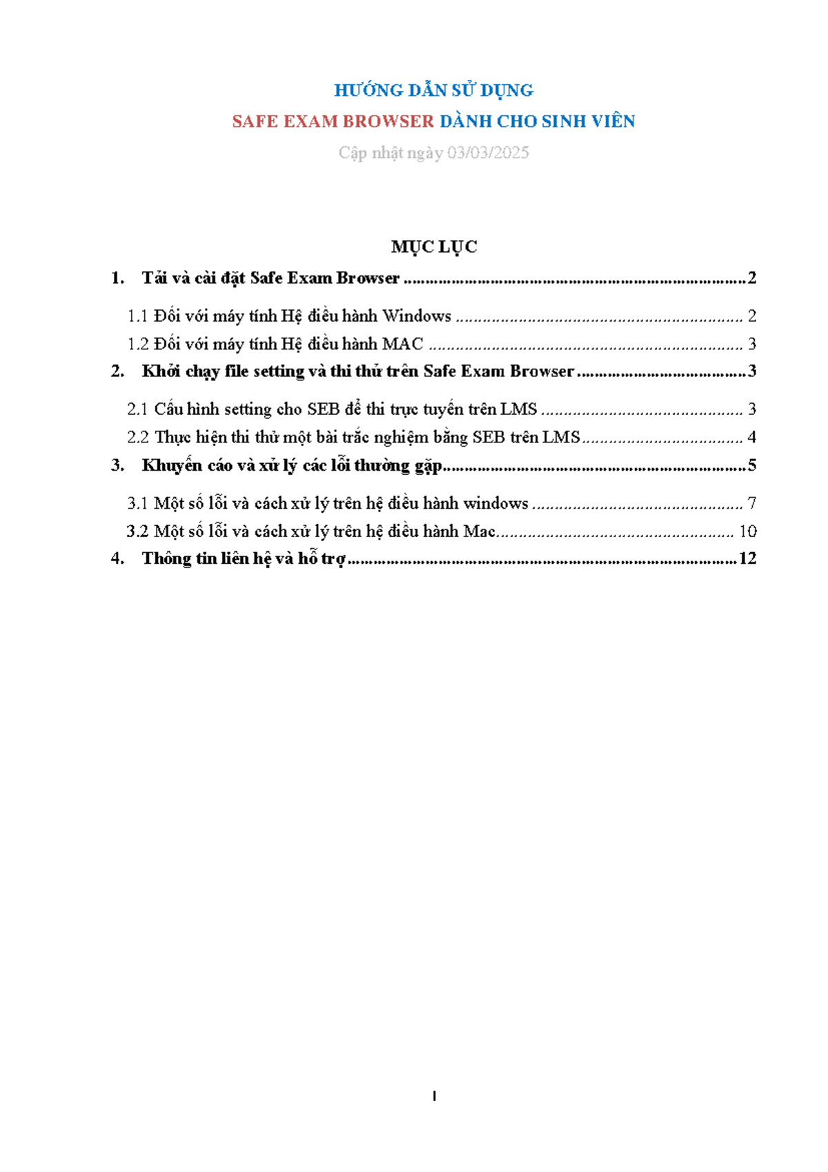 HDSD Safe Exam Browser cho SV - Cập nhật 2025 - Studocu