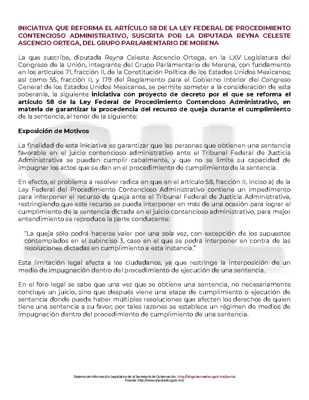 Iniciativa de Reforma al Artículo 58 de la Ley Federal de Procedimiento ...
