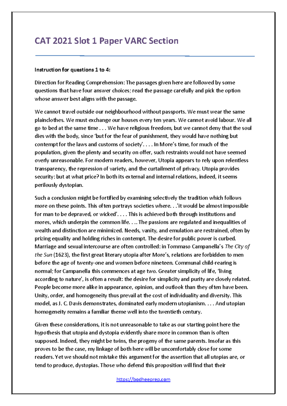 CAT 2021 paper slot 1 with answer keys - CAT 2021 Slot 1 Paper VARC ...