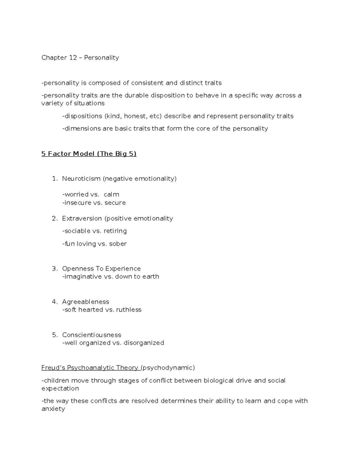 Chapter 12 - Personality Traits and Theories: Lecture Notes - Studocu