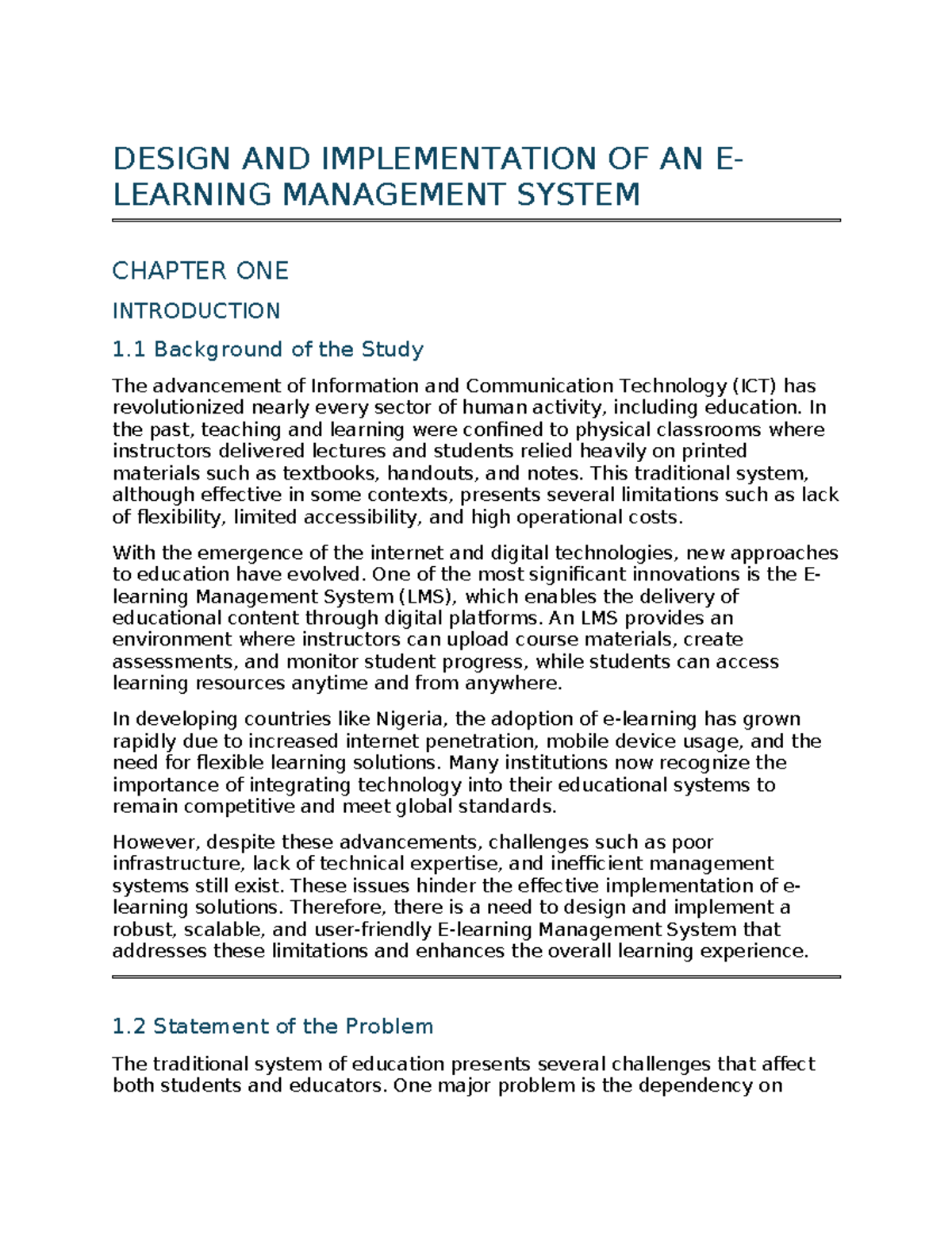 E-Learning Management System Design & Implementation (Chapter 1) - Studocu