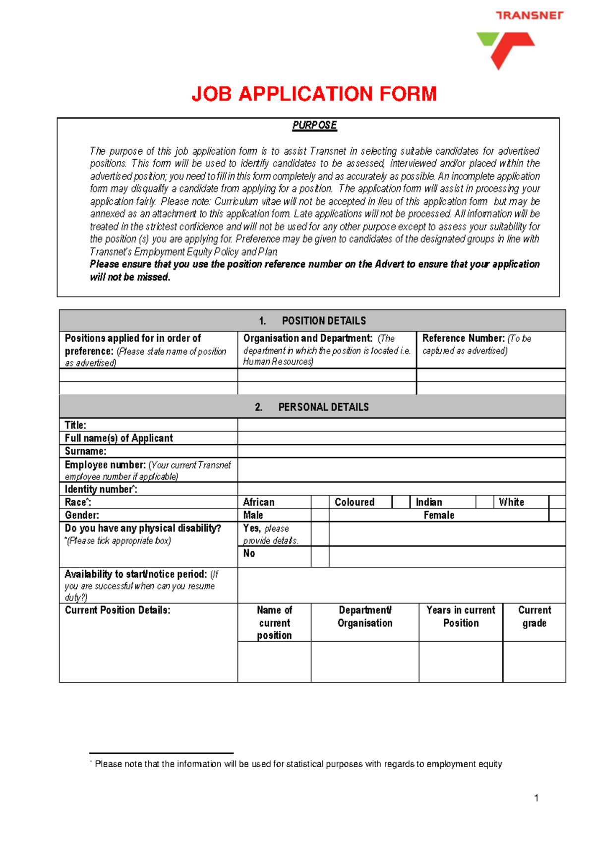 Transnet Job Application Form - April 2023 - Studocu