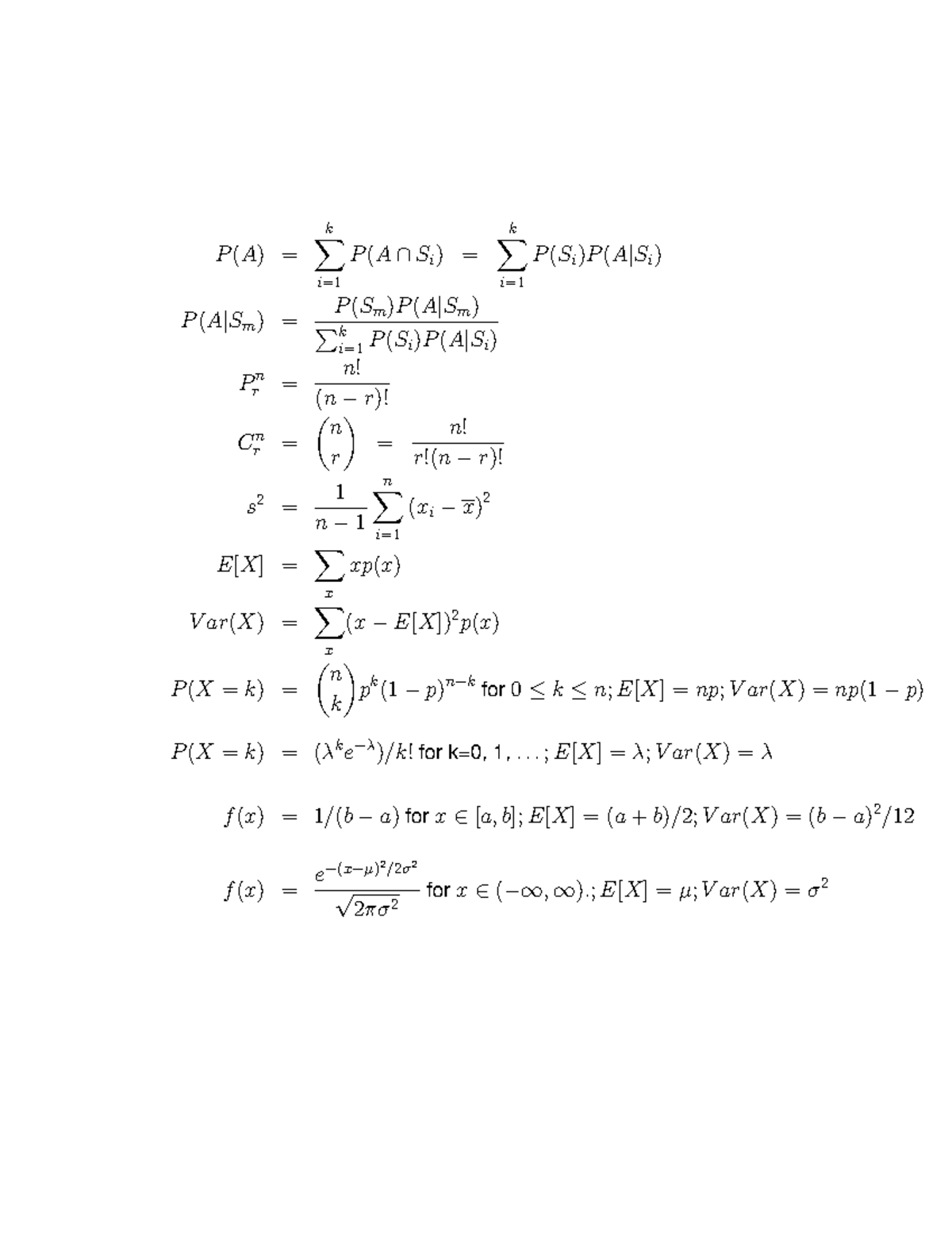 Test1 formula - P (A) = ∑ k i= P (A ∩ Si) = ∑ k i= P (Si)P (A|Si) P (A ...