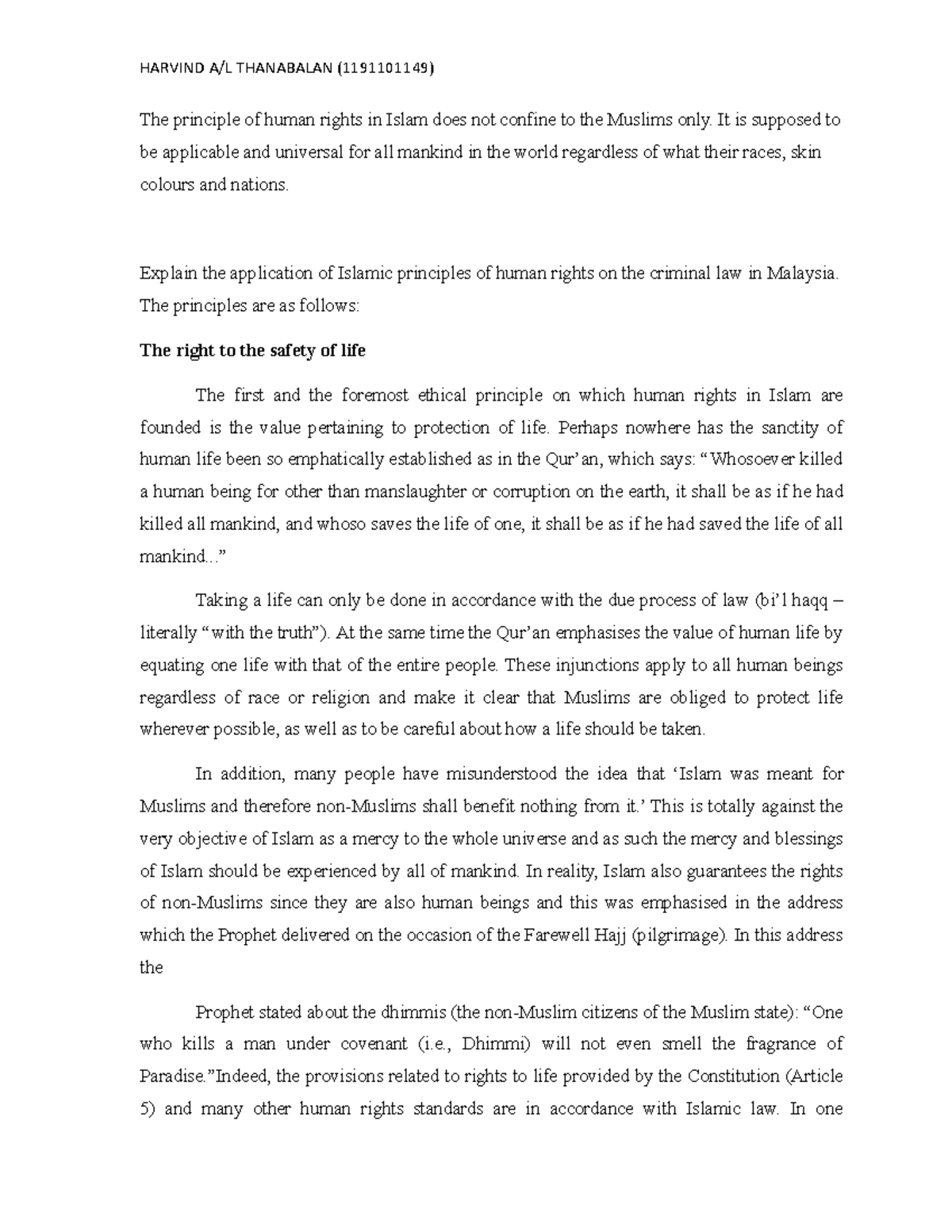 Islamic Human Rights Principles in Malaysian Criminal Law - Studocu