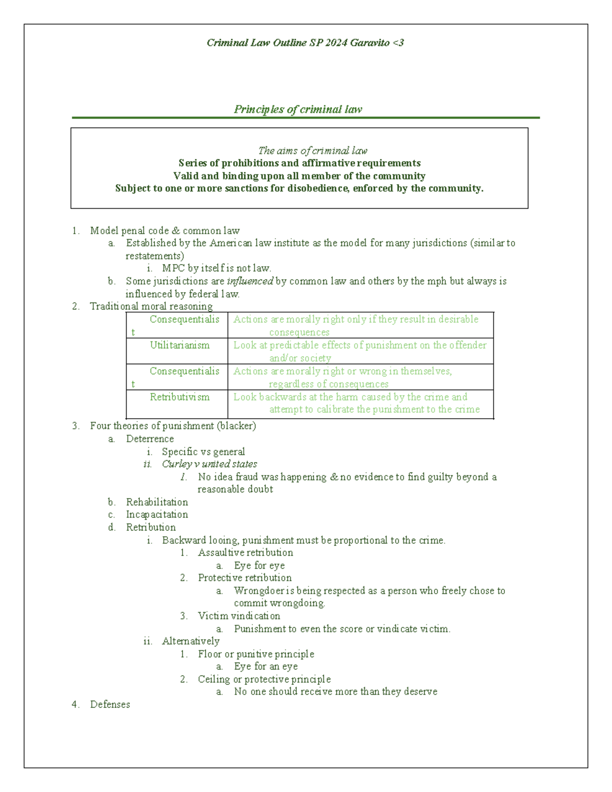 Criminal Law Outline SP 2024: Key Principles and Theories - Studocu