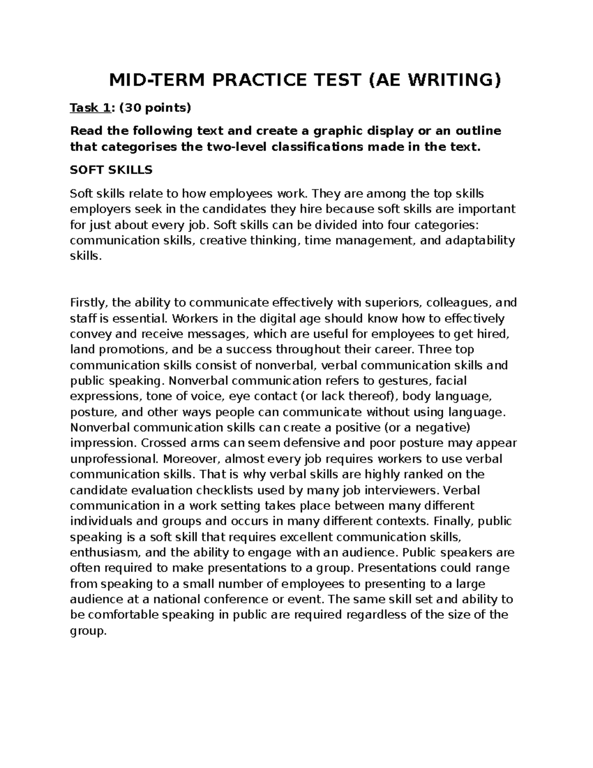 Mid-term Sample Test (AE Writing 2) - MID-TERM PRACTICE TEST (AE ...