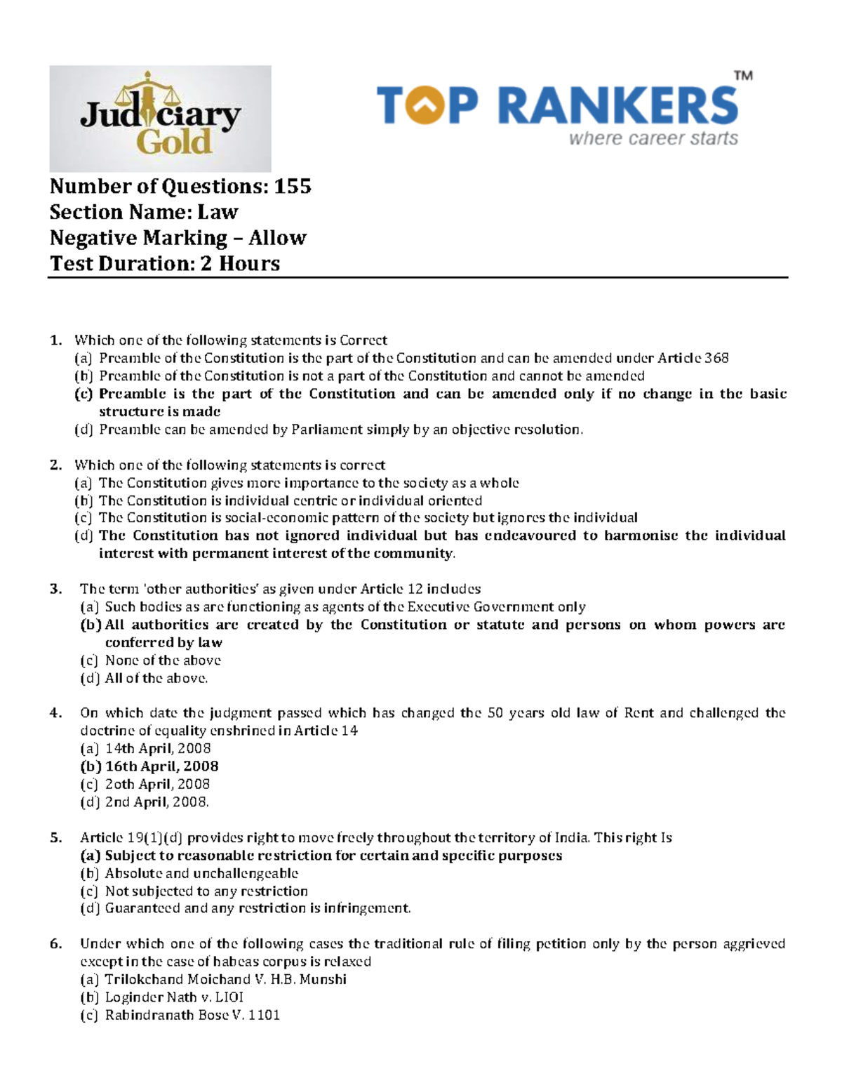 Judiciary Paper: Important Questions and Concepts Overview - Studocu