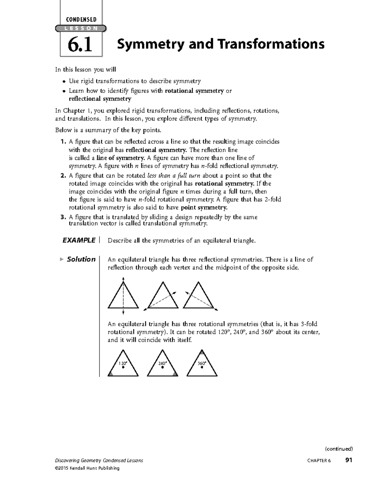 Discovering Geometry: Condensed Lesson 6.1 on Symmetry ...