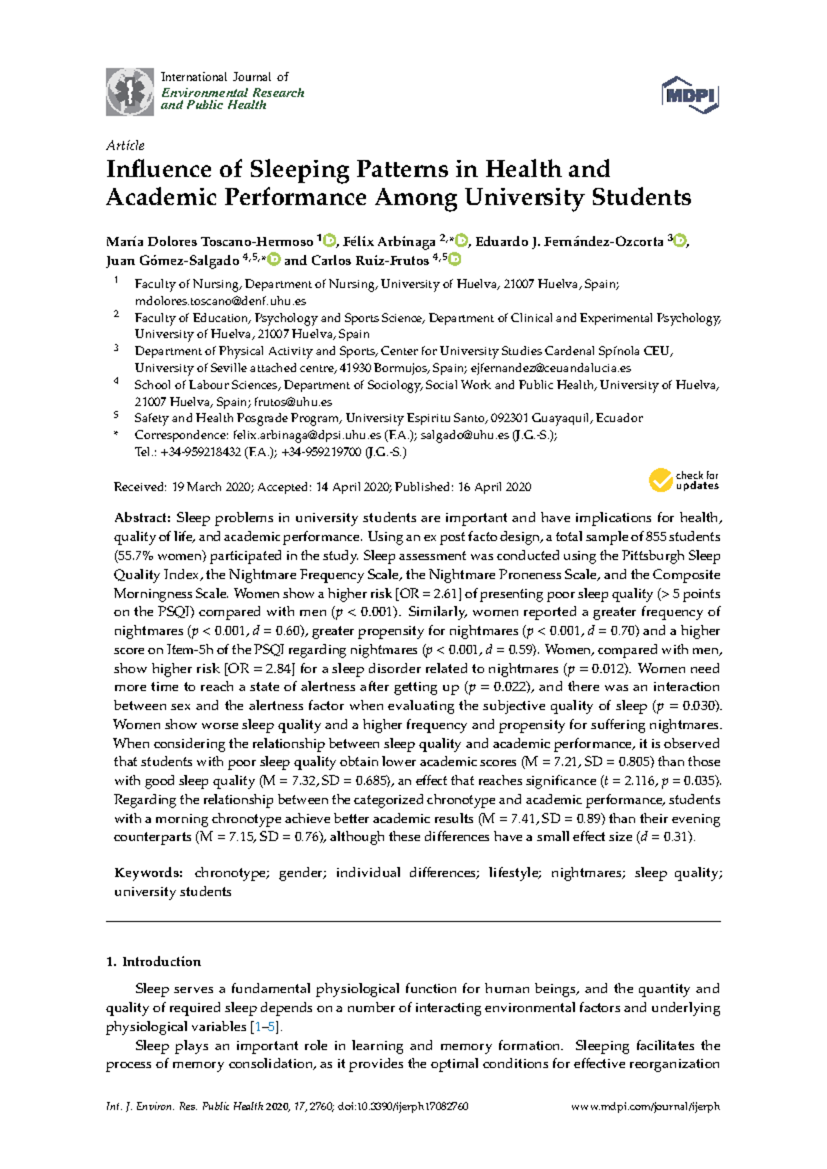 Influence of Sleep Patterns on Health & Academic Performance in ...