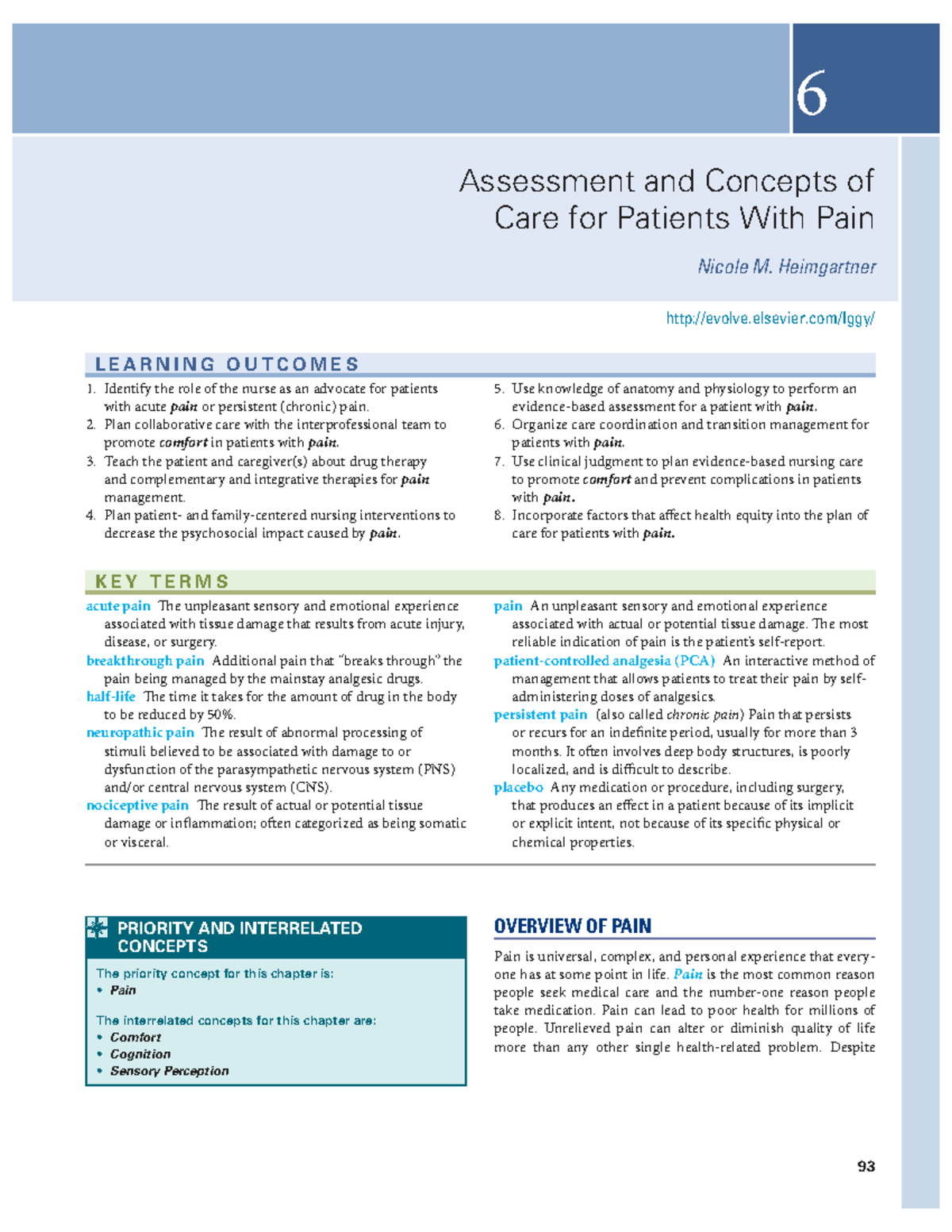 Ch 6 - Assessment & Concepts of Care for Patients with Pain (Nursing ...