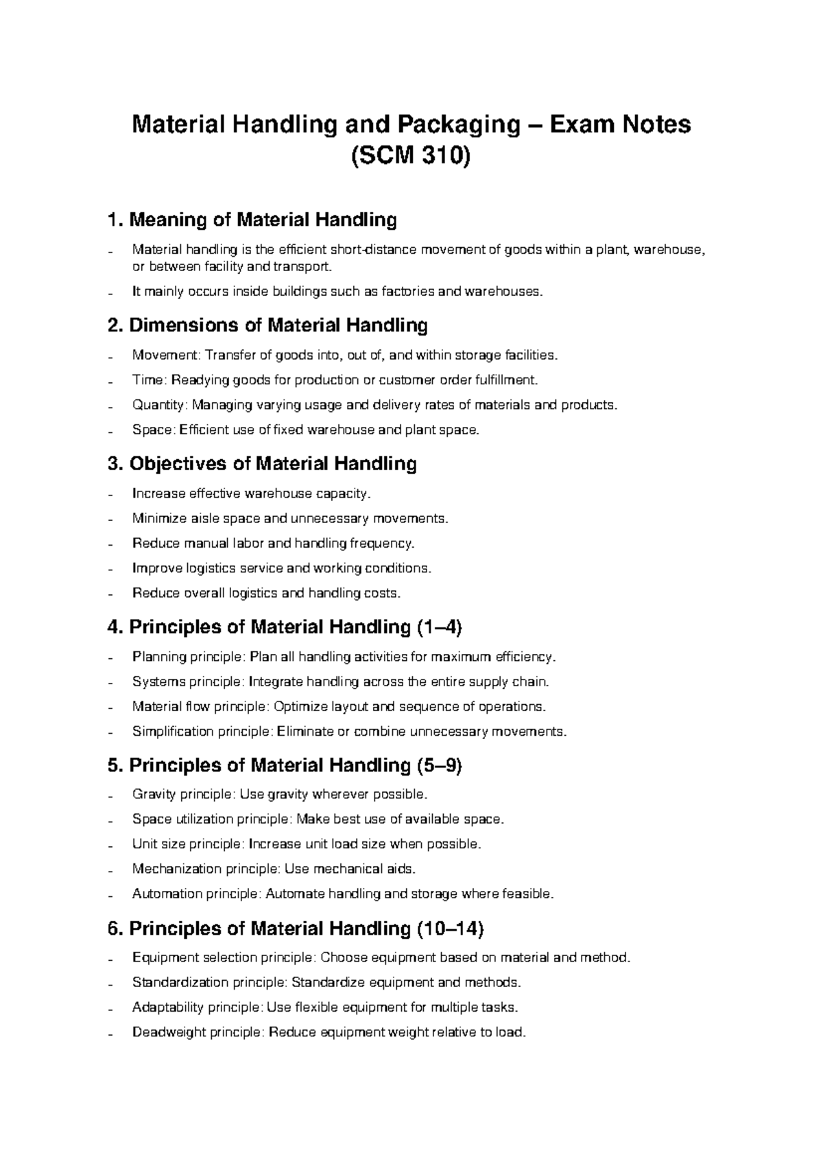 Material Handling & Packaging Exam Notes (SCM 310) - Studocu