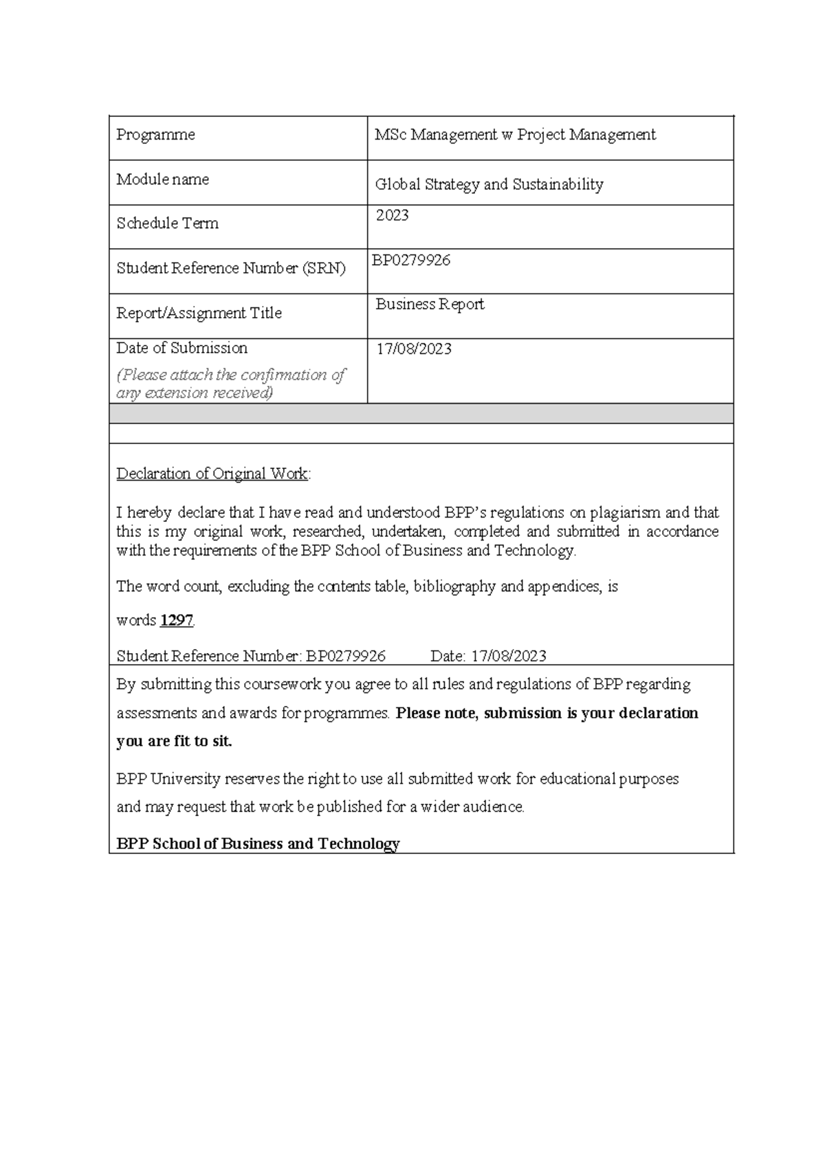 My GSS Formative - The document is Global Strategy and Sustainability ...