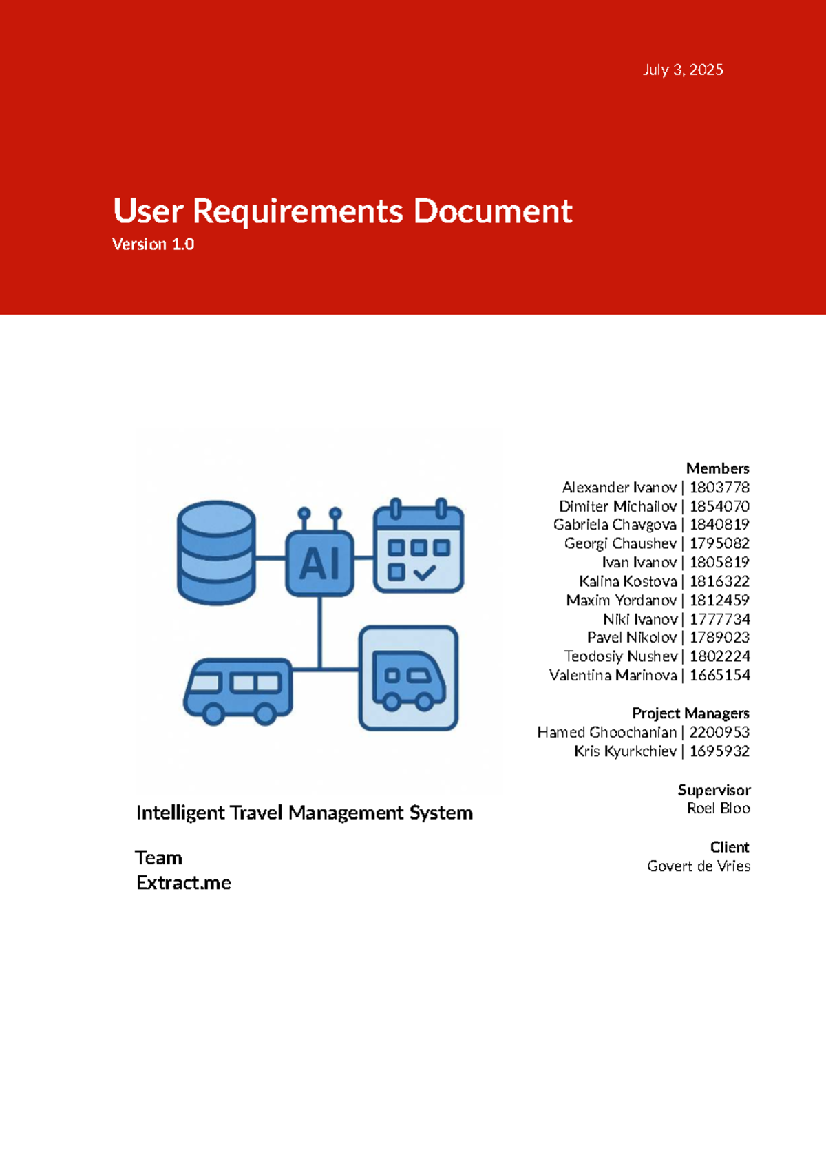 User Requirements Document (URD) for Intelligent Travel Management ...