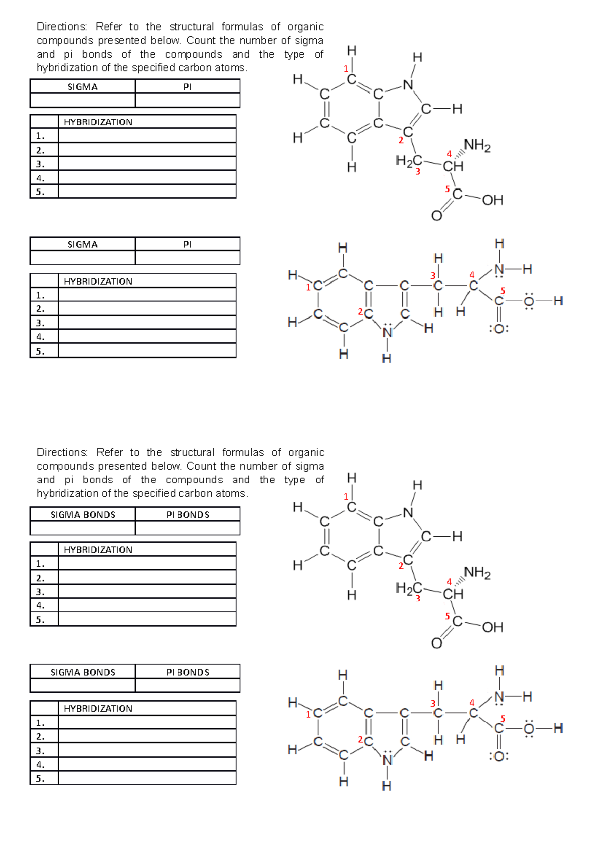 Hybridization Activity - Directions: Refer to the structural formulas ...