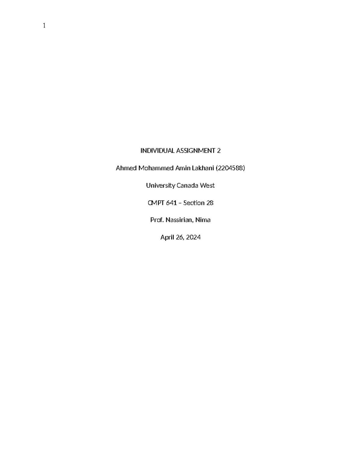 Assignment 2 - INDIVIDUAL ASSIGNMENT 2 Ahmed Mohammed Amin Lakhani ...