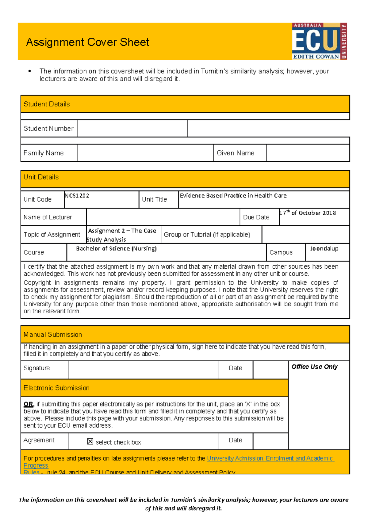 Assignment 2 - Evidence Based Practice in Healthcare - Assignment Cover ...