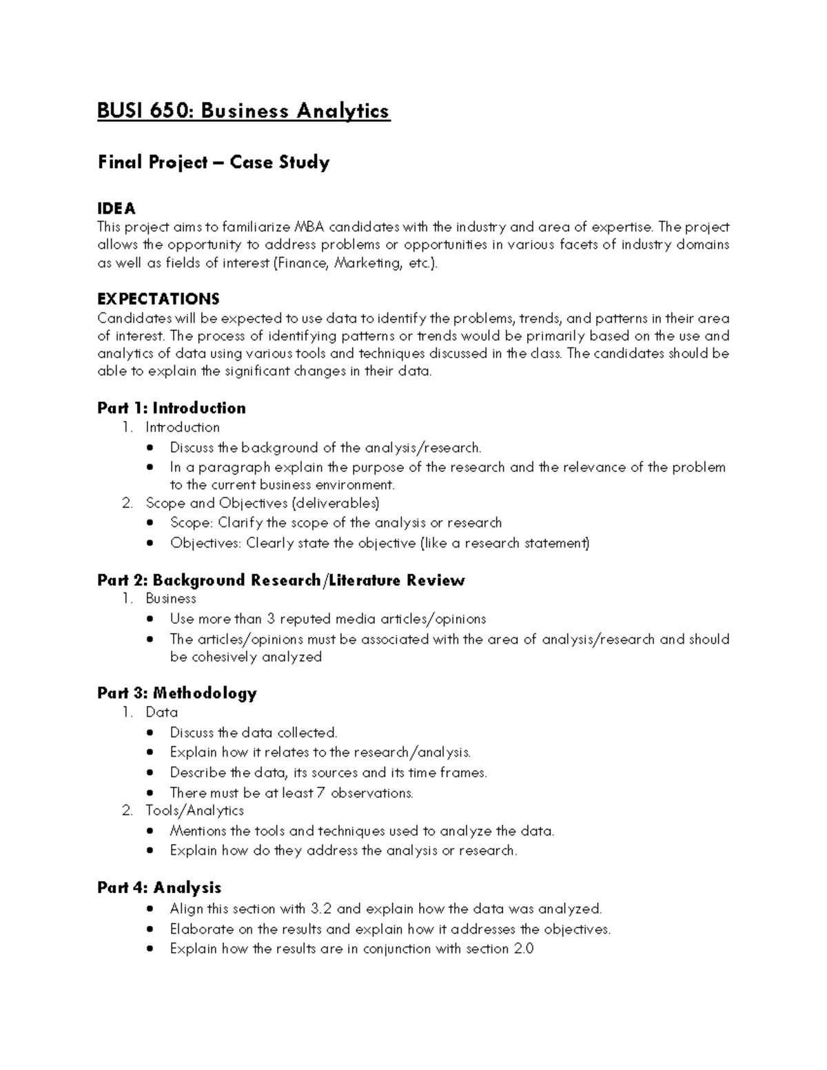 BUSI 650 Final Project - Business Analytics Case Study Insights - Studocu