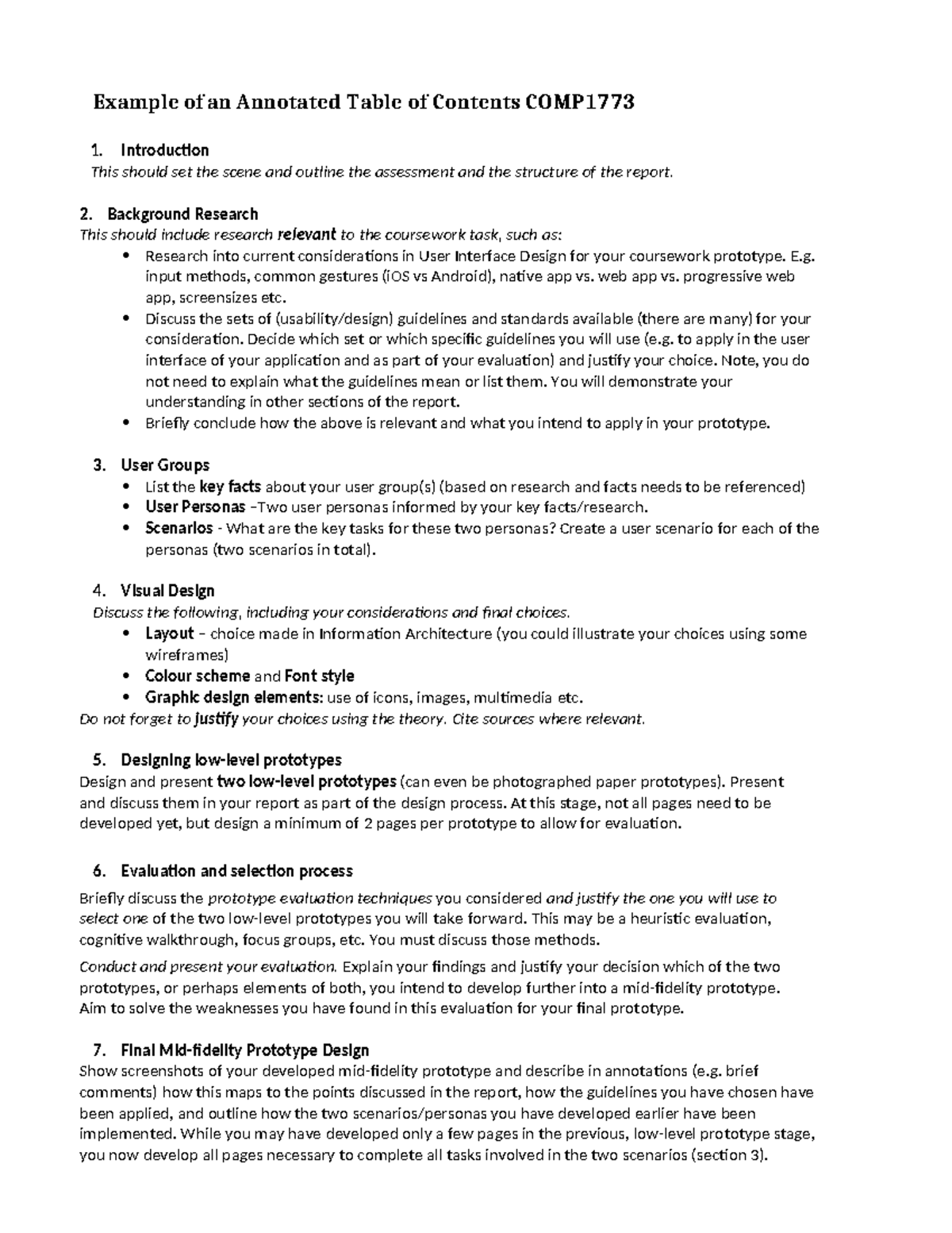 COMP1773-Annotated TOC - Example of an Annotated Table of Contents COMP ...