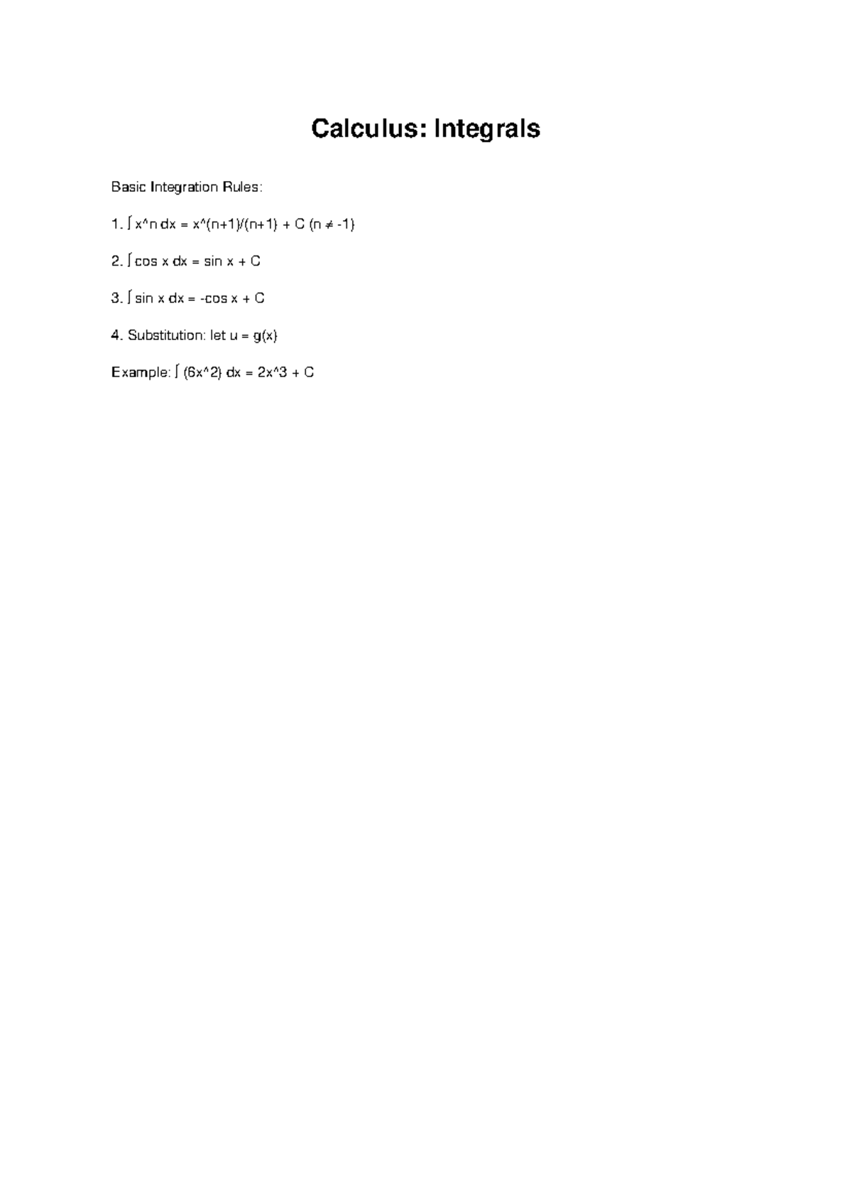 Calculus integrals - math - MATH 151 - Calculus: Integrals Basic ...