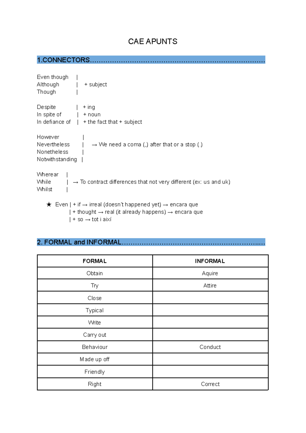 Examen T1 - Inversion, Connectors, Formal/Informal Language, Phrasal ...