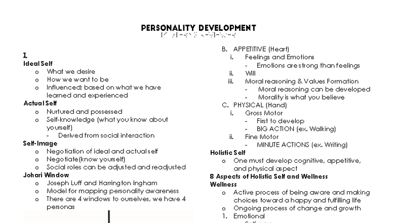Per Dev 101 - Midterm Review: Understanding the Self and Developmental ...