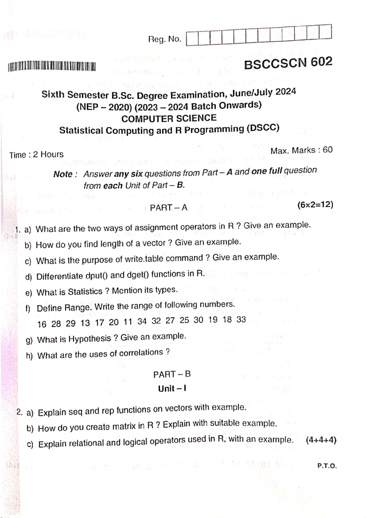 BSCCSCN 602 Statistical Computing & R Programming Exam Paper 2024 - Studocu