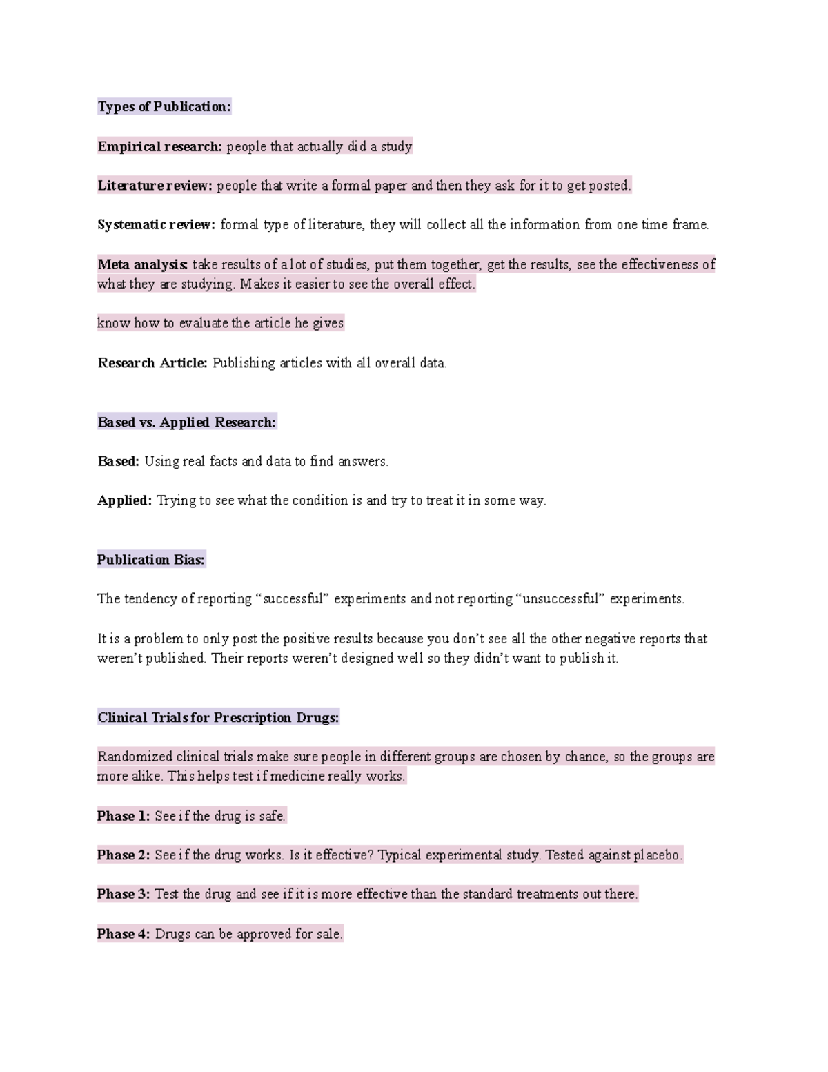 Exam 1 Study Guide: Types of Publication in Research BBH - Studocu