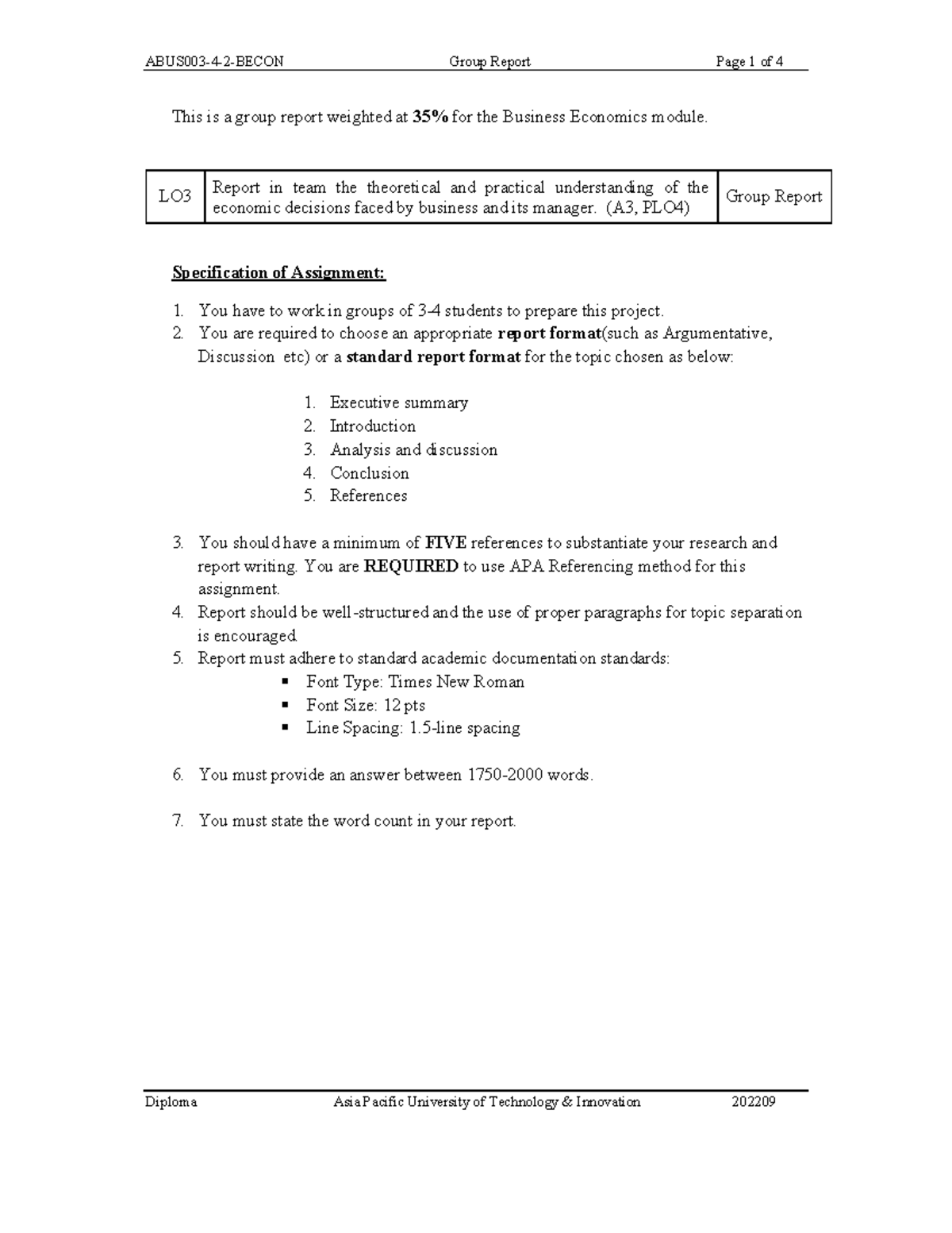 Group Report on Economic Decisions - UCDF2109ACC BSA BIT - Studocu