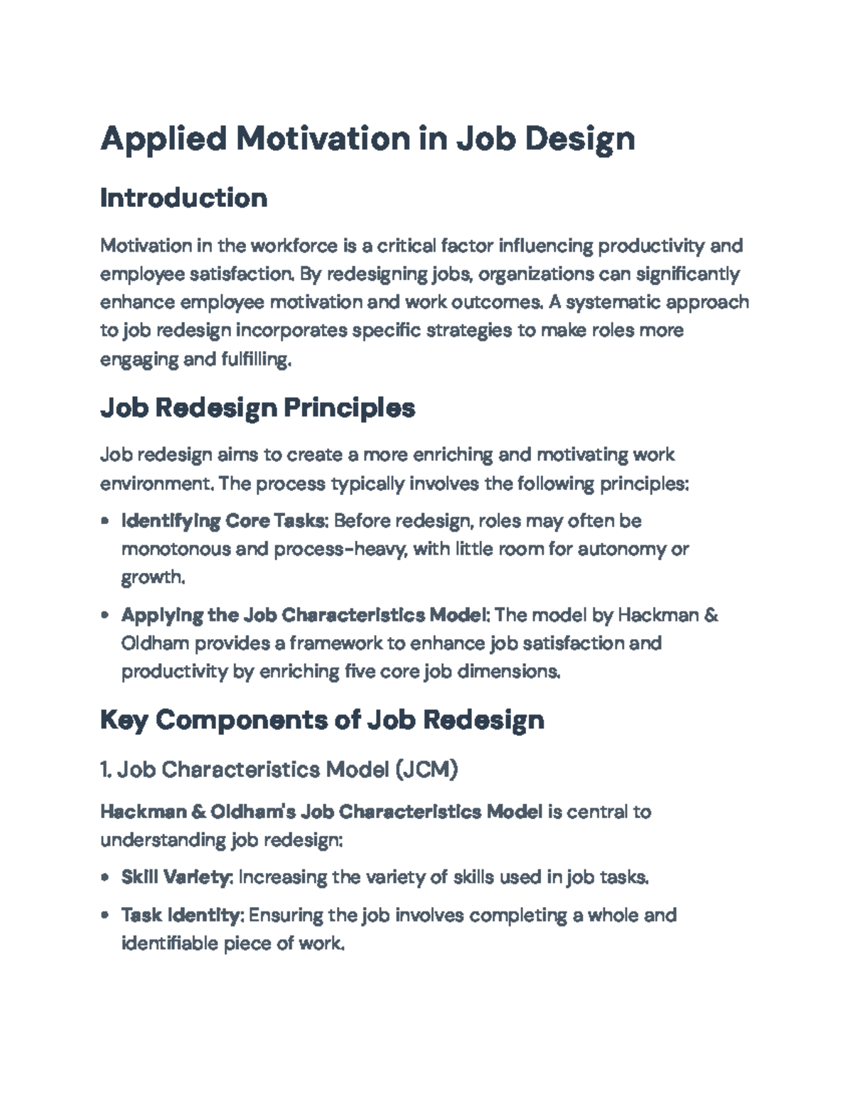 Job Design and Motivation: Principles and Strategies for Improvement ...