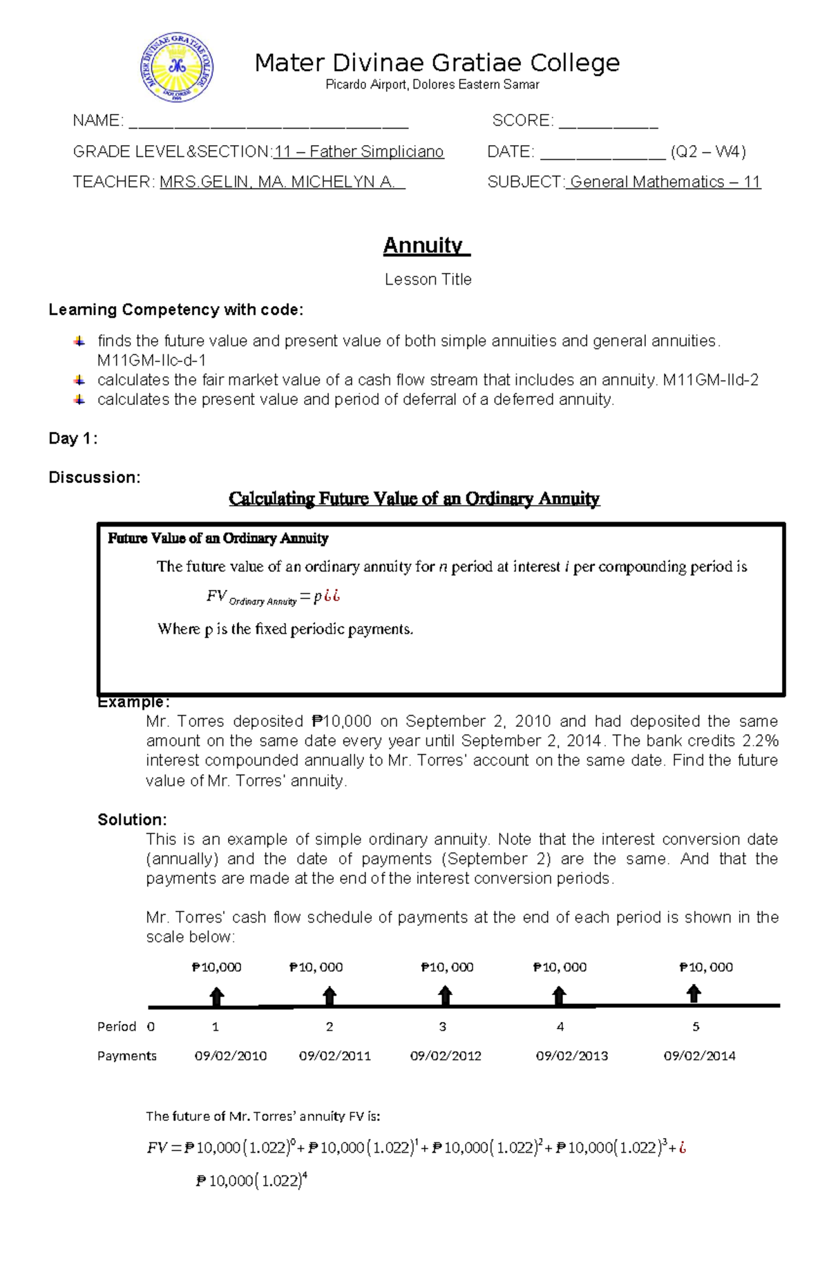 LAS MATH 11 (Q2-W4 2021) Annuity Lesson: Future & Present Value ...