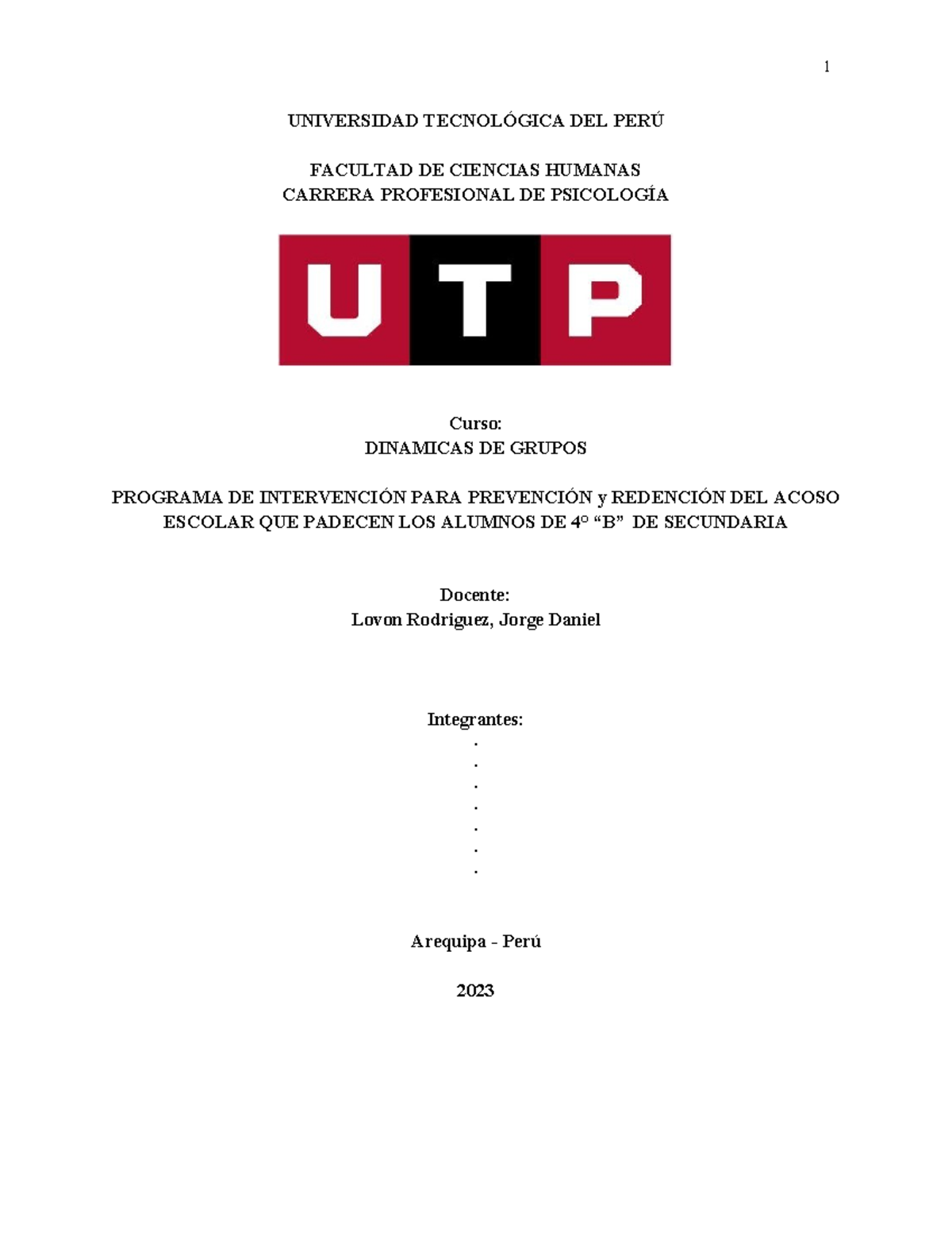 Carátula UTP - Es una caratula - Document Preview