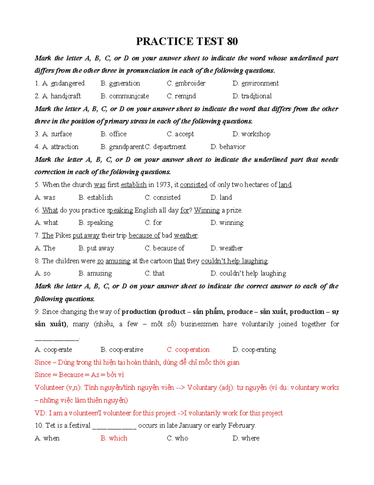 Practice Test 76 - Pronunciation & Grammar Questions Analysis - Studocu