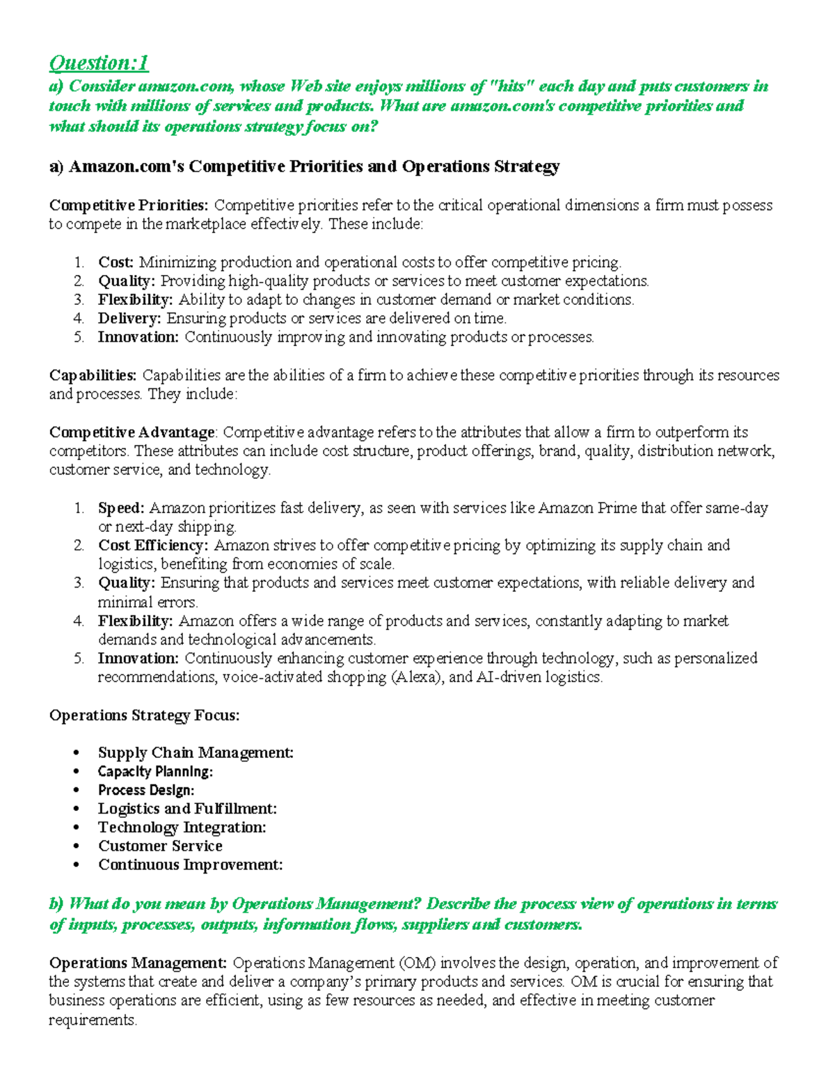 Pre year 13 th Final Q - Class notes - Question: a) Consider amazon ...