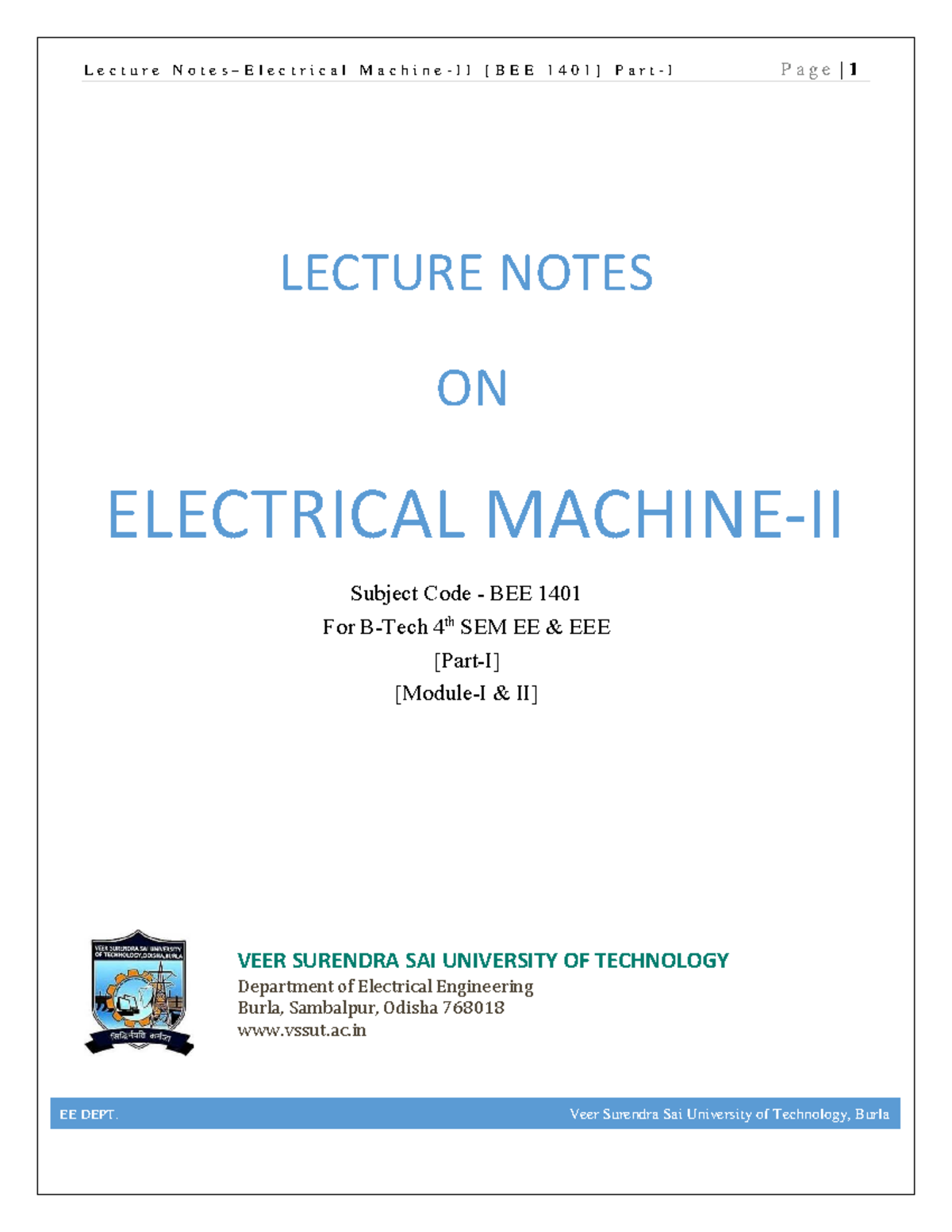 Lecture Notes on Electrical Engineering BEE 1401 - 4th Sem - Studocu
