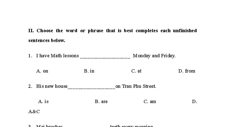 Unit 1 Khó - Bài Tập: Complete the Sentences and Activities - Studocu
