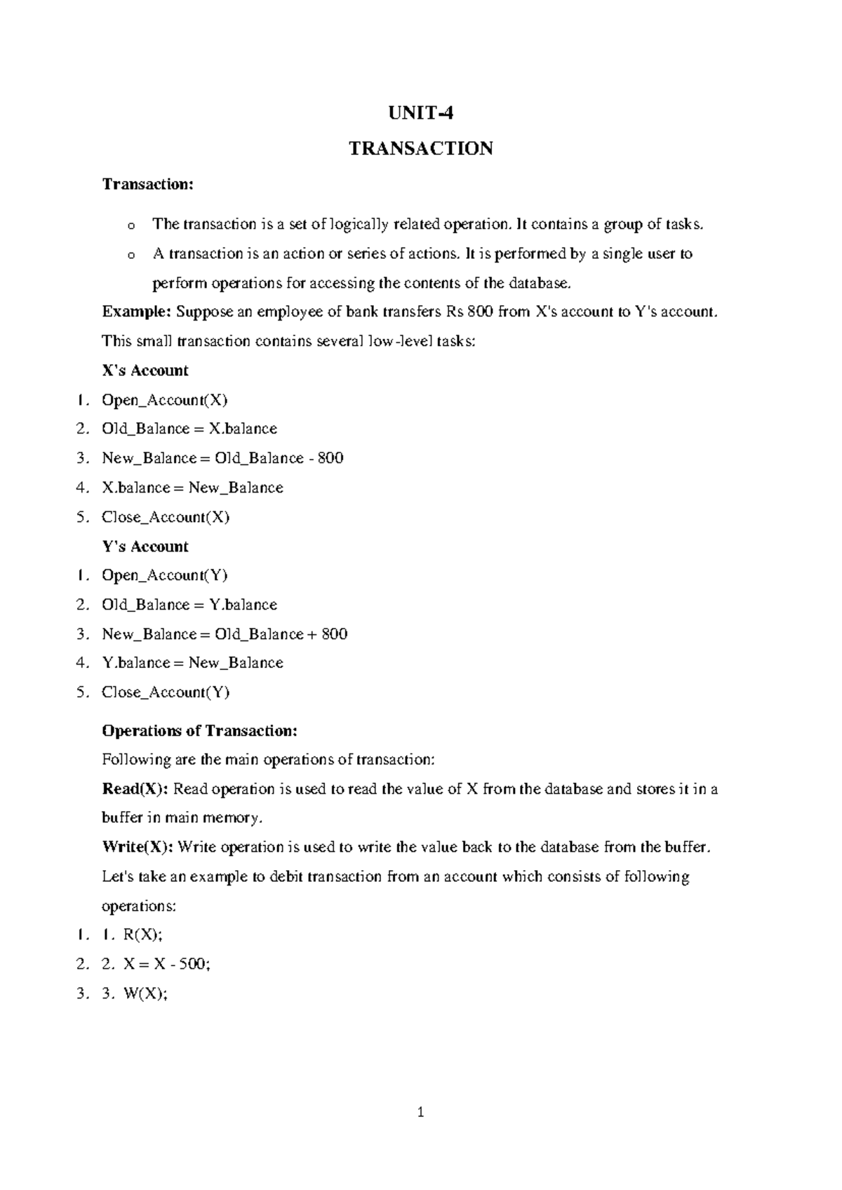 UNIT-4 & 5: Comprehensive Notes on Database Transactions and Properties ...