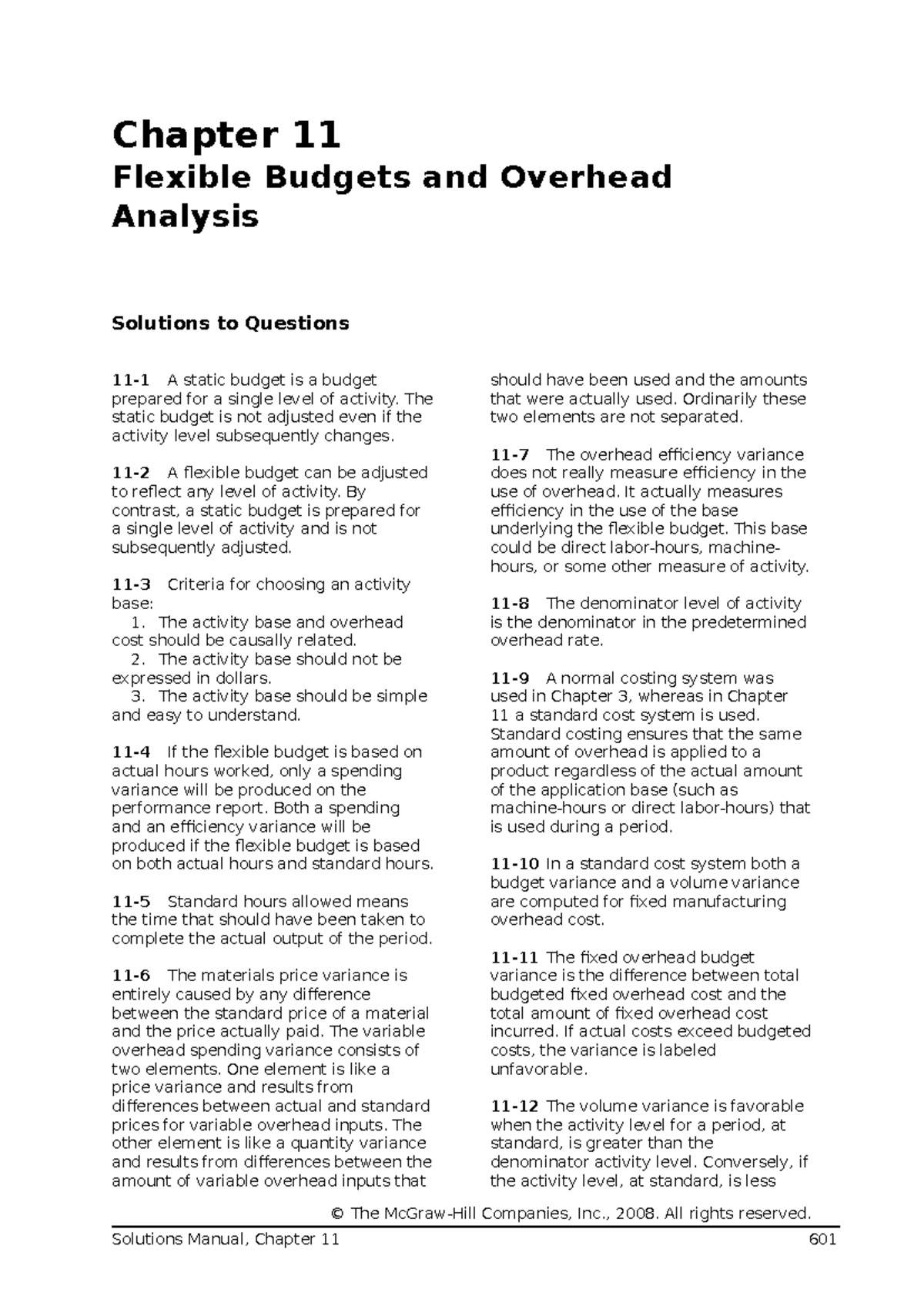 Chapter 11: Flexible Budgets & Overhead Analysis Solutions - Studocu
