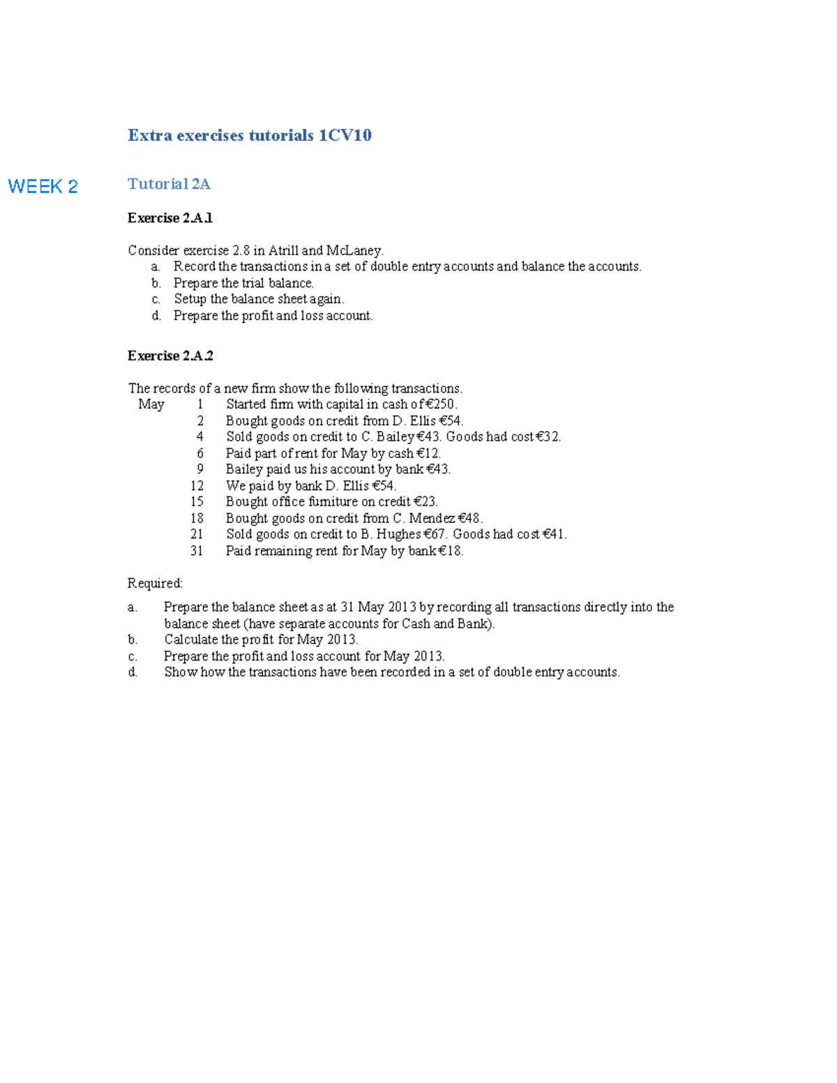 Extra Exercises Document for Course 1CV10 Tutorials and Solutions ...