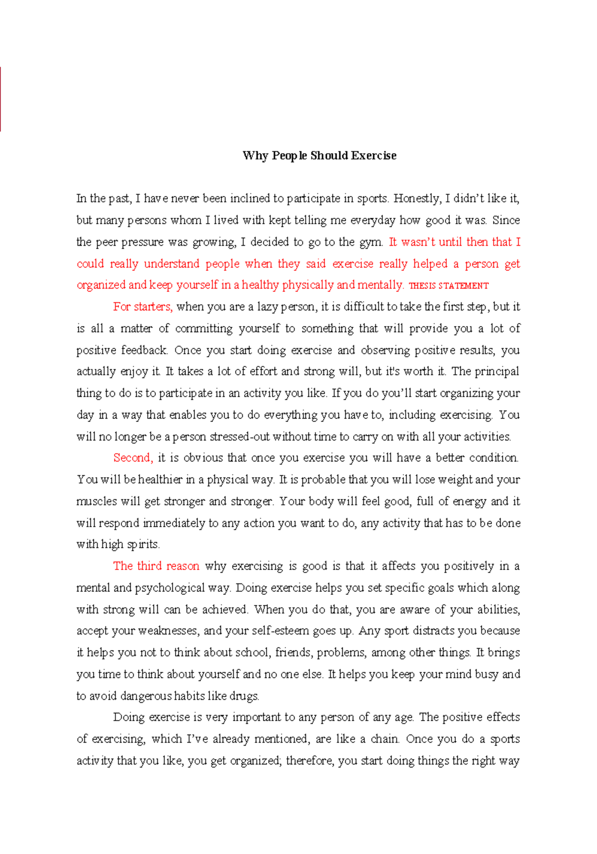 ENG 101: Opinion Essay on the Vital Role of Regular Exercise - Studocu