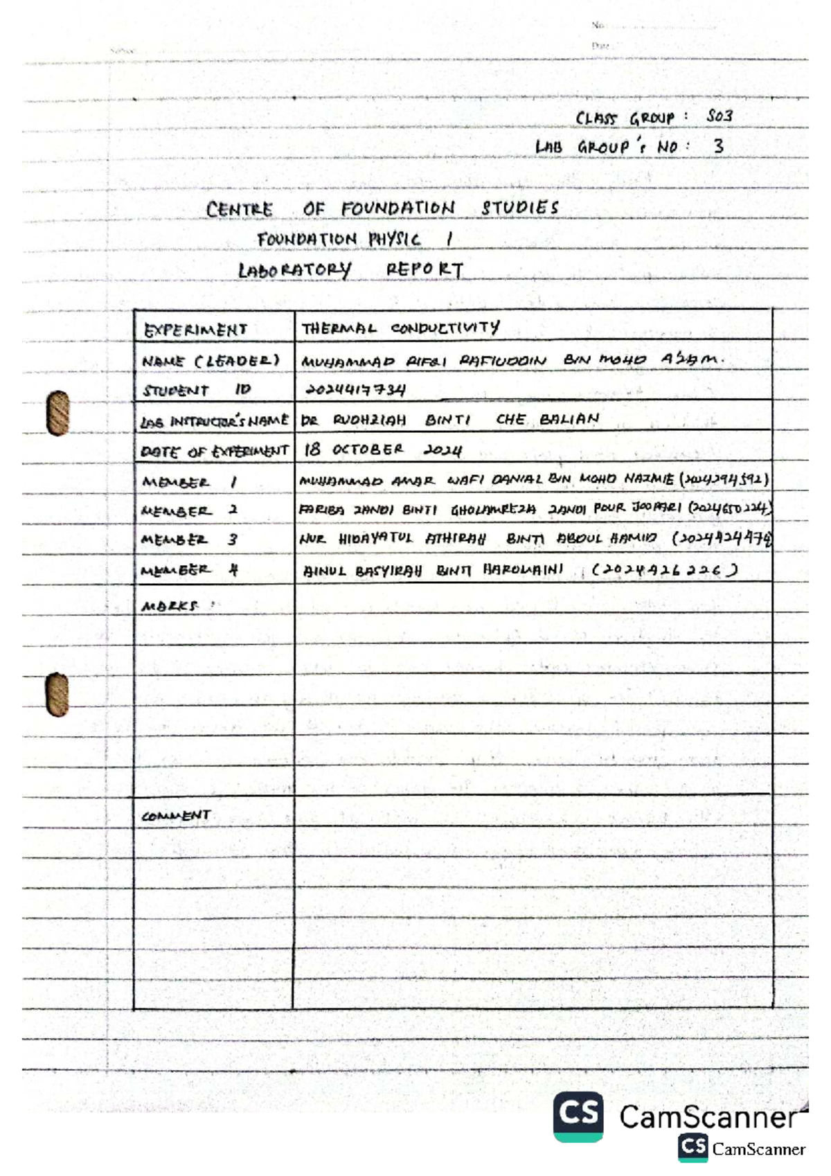Group 3 S03 Thermal Conduction 17October 2024 8.00-9.50 - Date CLASS ...