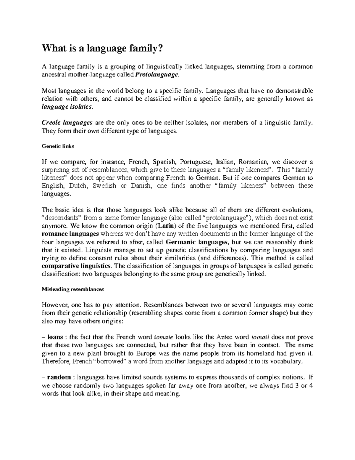 Understanding Language Families: Definitions and Classifications - Studocu