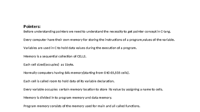 C Language Pointer Concepts: Understanding Pointers and DMA - Studocu